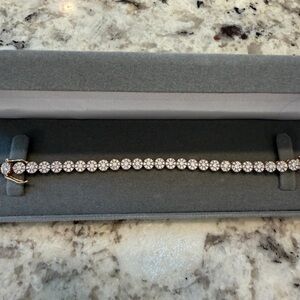 Diamond Cluster Tennis Bracelet - White Gold Tone